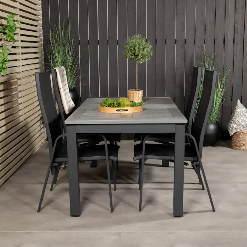 Albany Dining Table 160/240*100 - Svart Alu / Grey Aintwood+ Svart/Grå