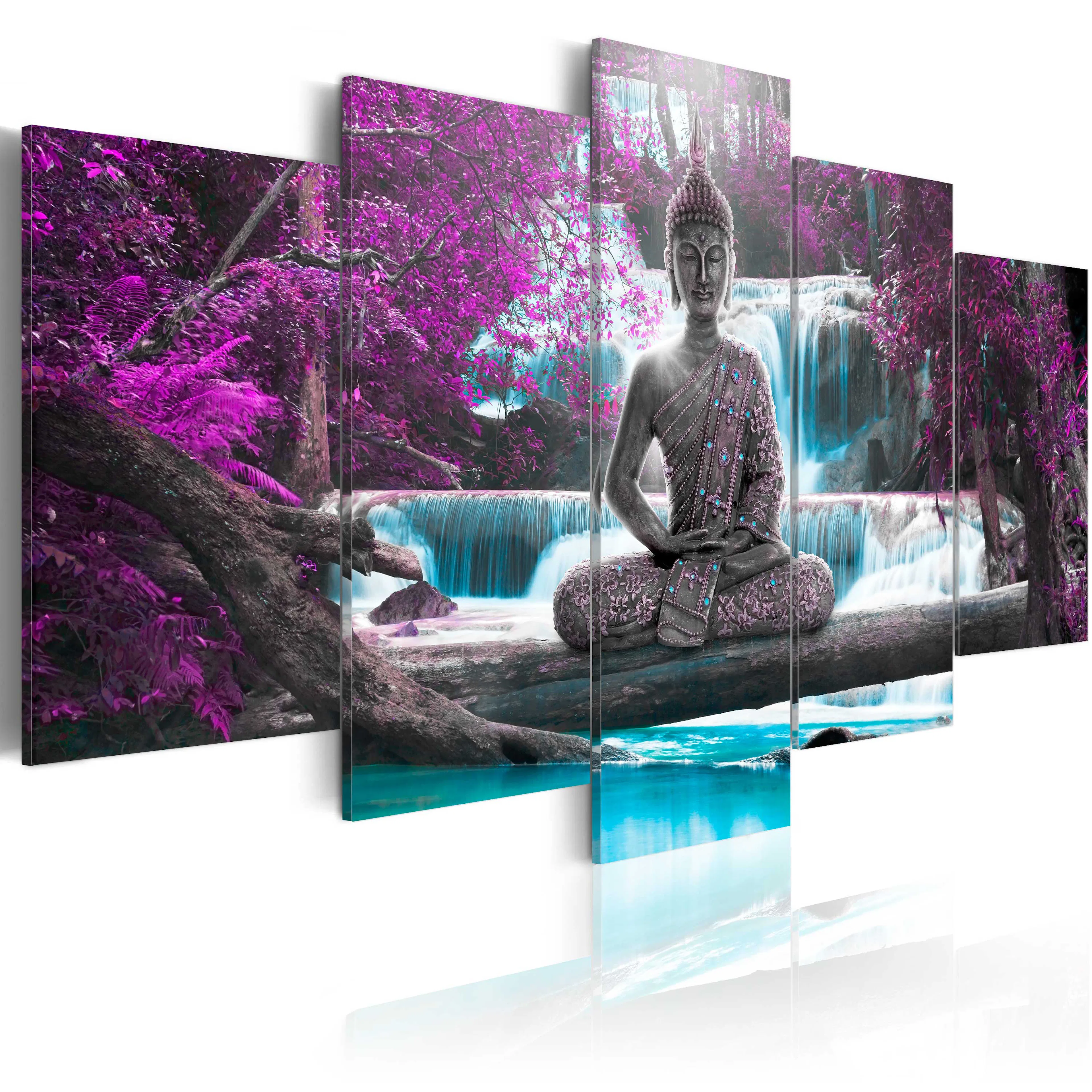 Foto på akryl - Waterfall and Buddha [Glass] 100x50 Mått: 100x50 cm