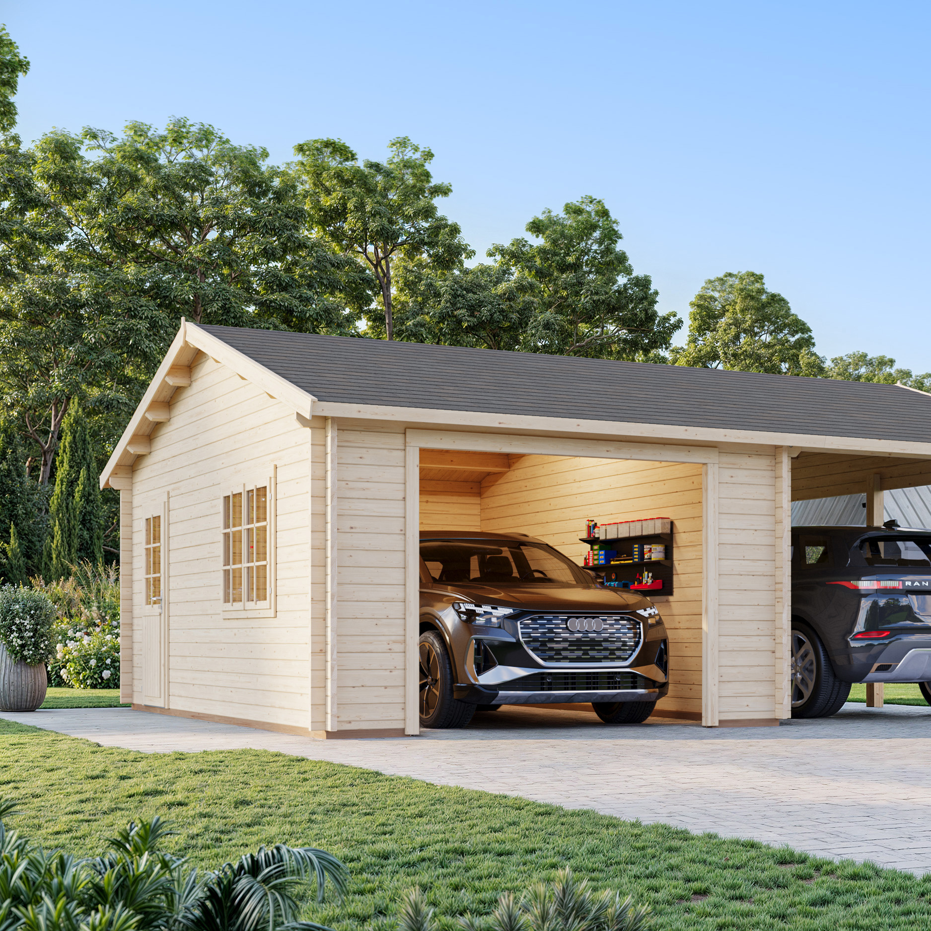 Garage Palmako Roger med Carport 36,5 m2