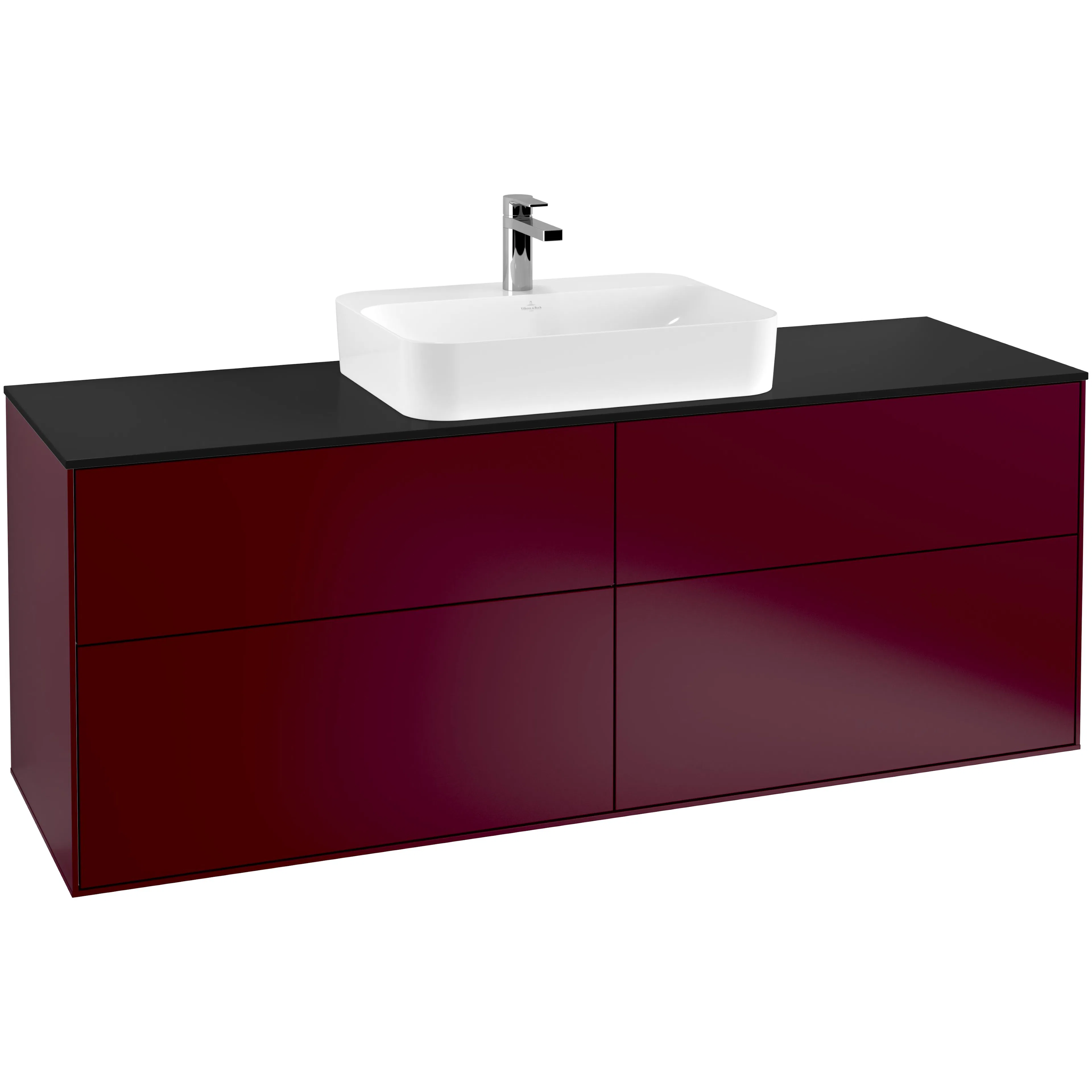Tvättställsskåp Villeroy & Boch Finion F44200HB Pion Mattlack, B: 1600 mm med bänkskiva i Mattsvart glas