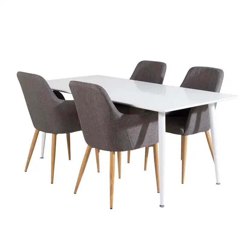 Polar table - White top/Comfort Chair - Darkgrå/ Oak_4 Vit/Grå/Trä