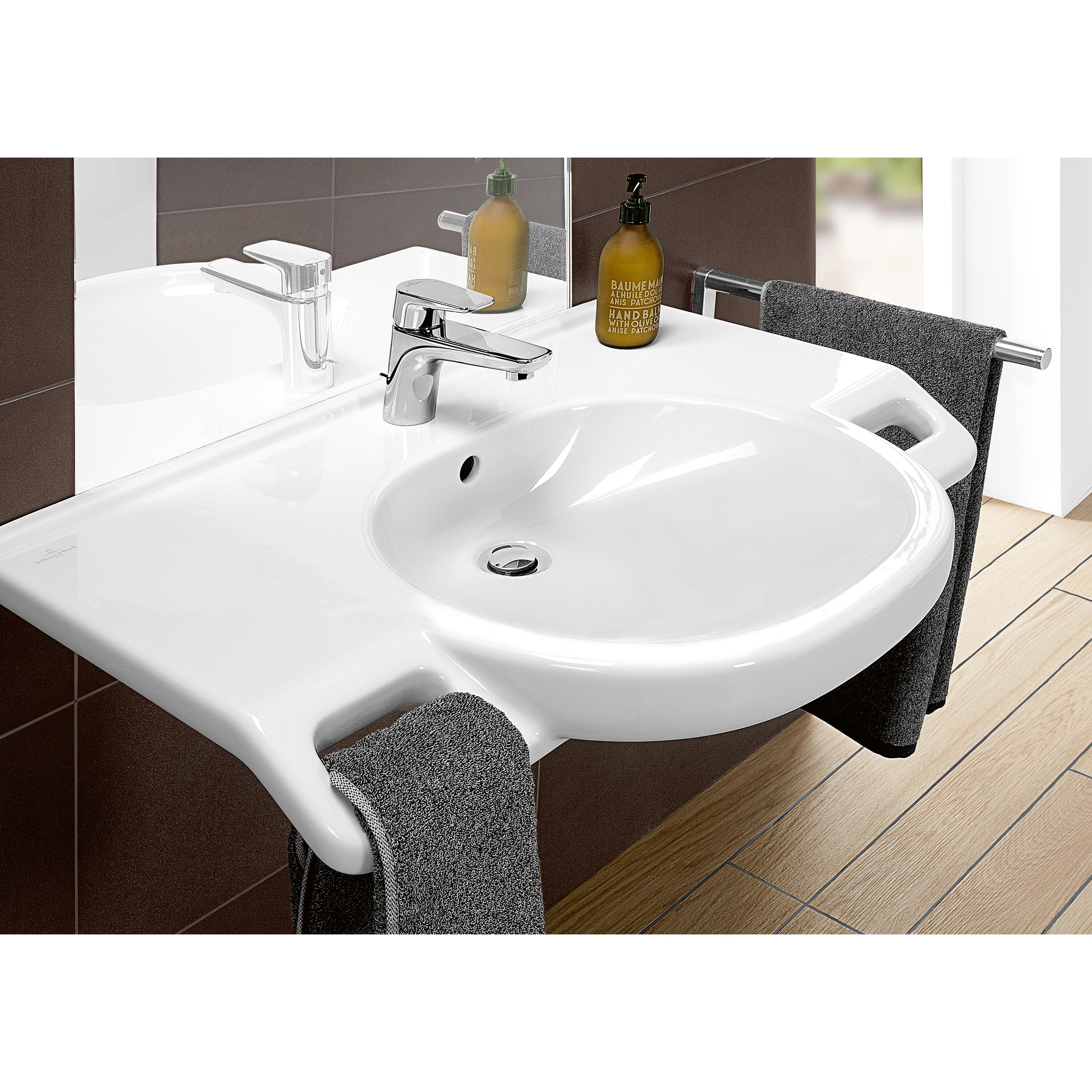 Tvättställ villeroy & Boch O.novo Vita 412080R1 Vit Alpin CeramicPlus, Med Bräddavlopp, Med Blandarhål, för Trehålsblandare