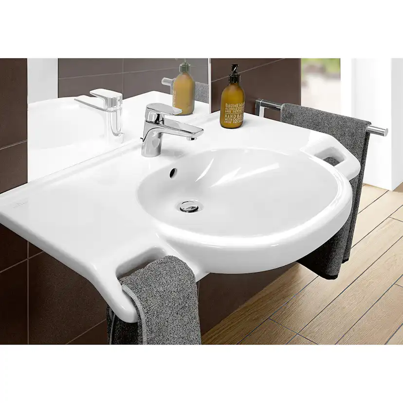 Tvättställ villeroy & Boch O.novo Vita 412080R1 Vit Alpin CeramicPlus, Med Bräddavlopp, Med Blandarhål, för Trehålsblandare