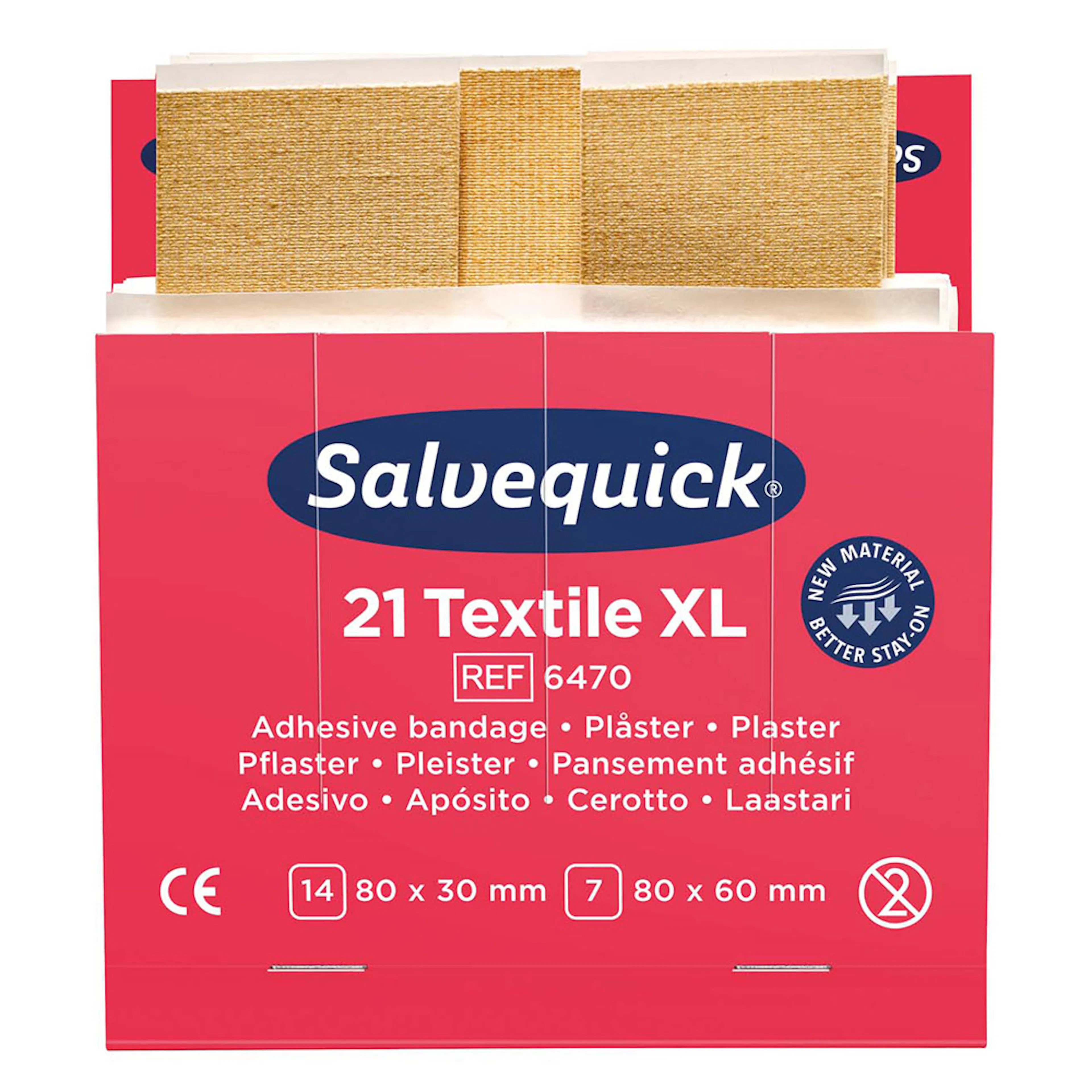 Plåster Salvequick Textil XL 6x21 st Refill
