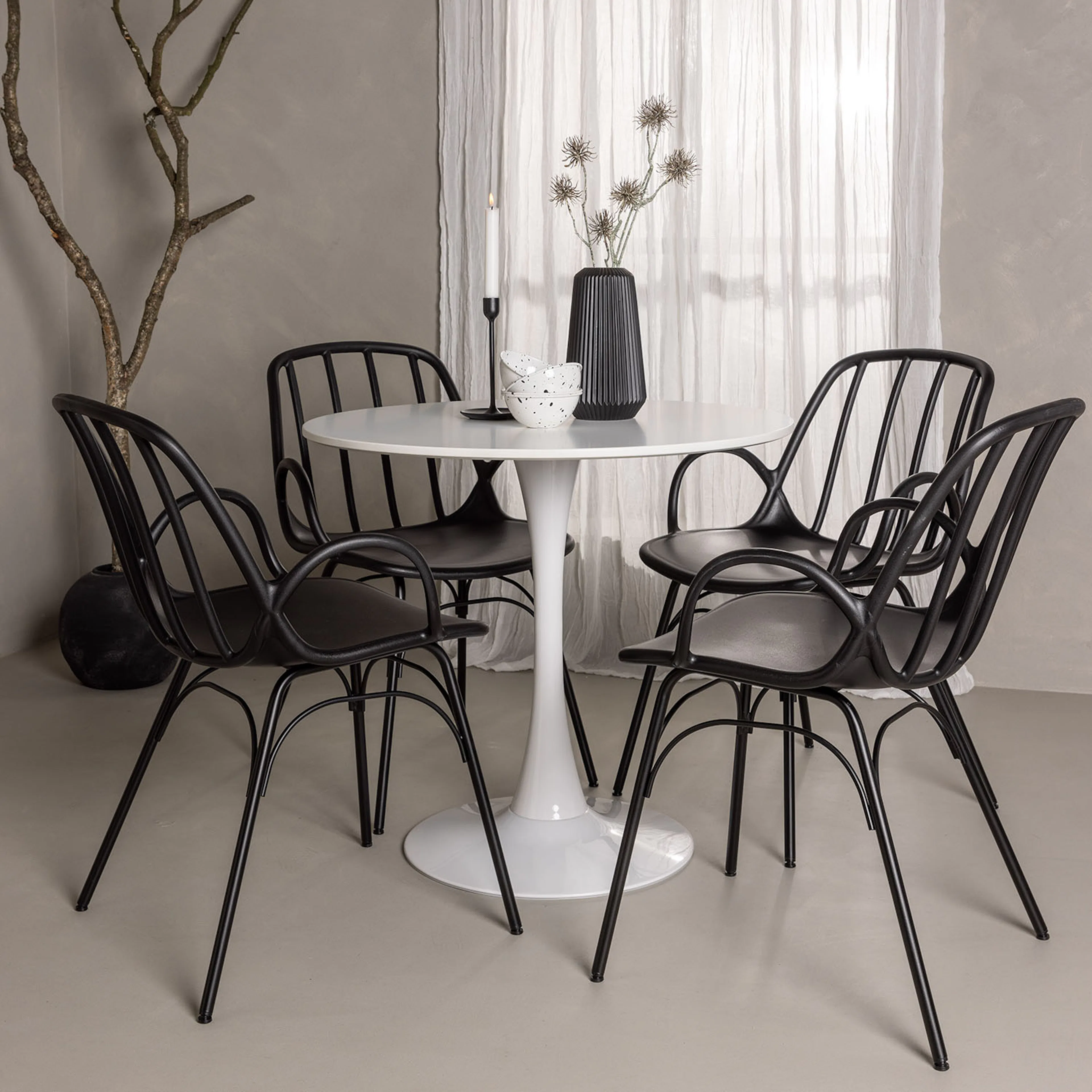 Hamden Dining Table - White MDF+Dyrön Dining Chair - Black P Svart/Vit