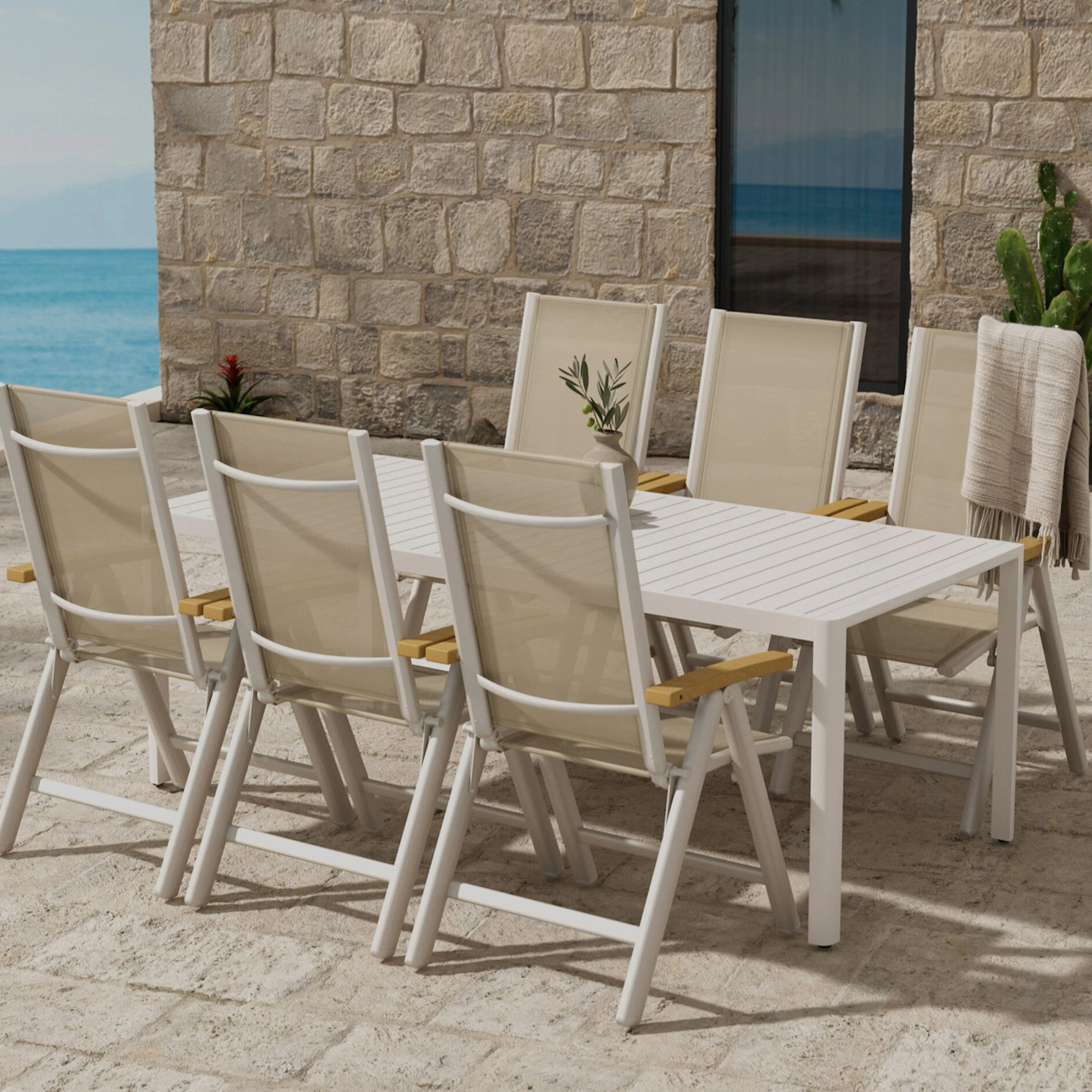 Matgrupp Utomhus Venture Home Giardini 90x200 cm med 6 st Panama Trädgårdsstolar