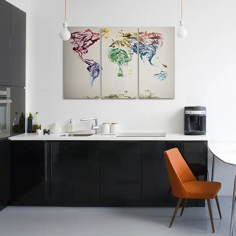 Tavla Arkiio Världskartan Färgad Rök Spår Triptych