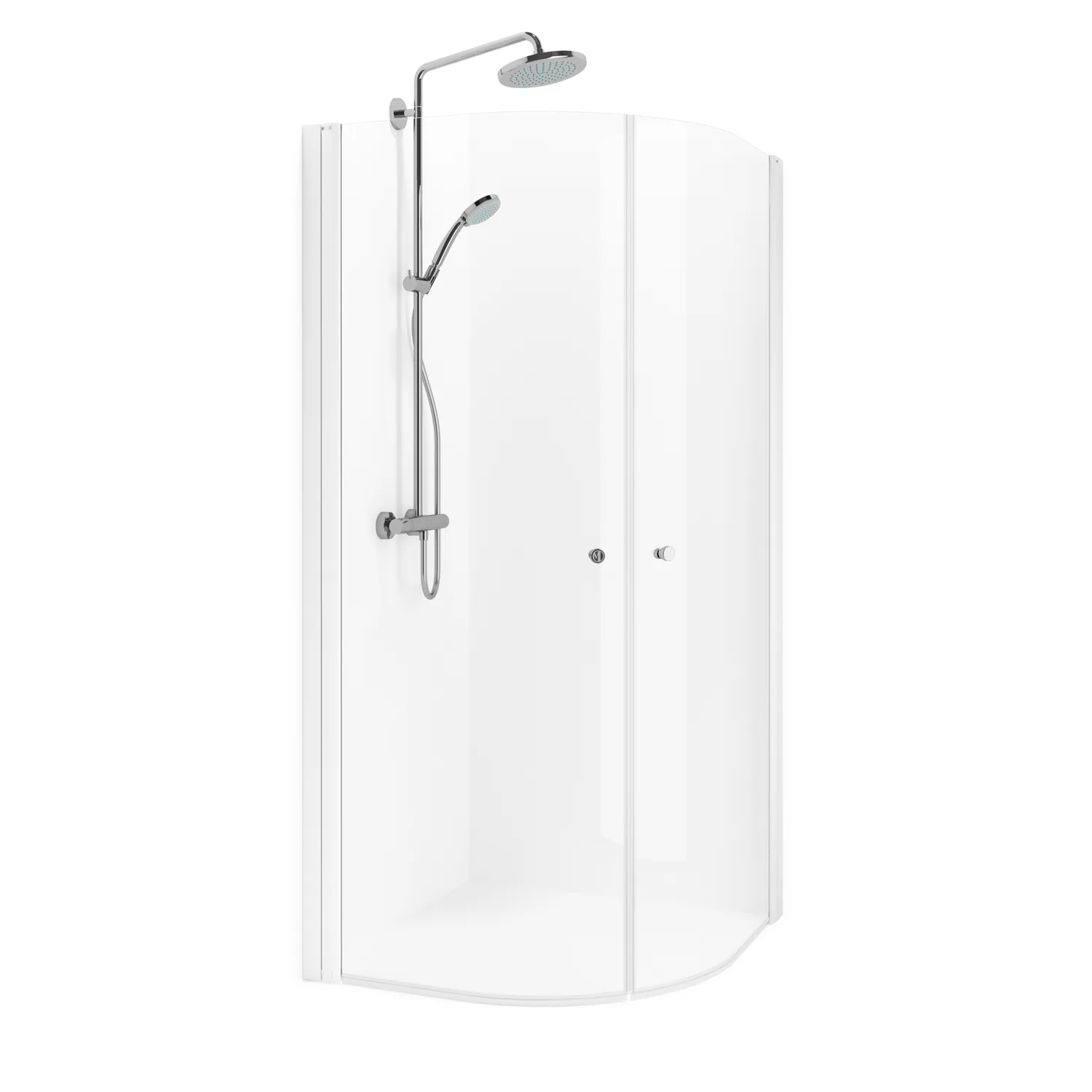 Spirit Rund 90x90 Vit Kl 900x900x1970 mm, Vit, Klarglas med Knopp