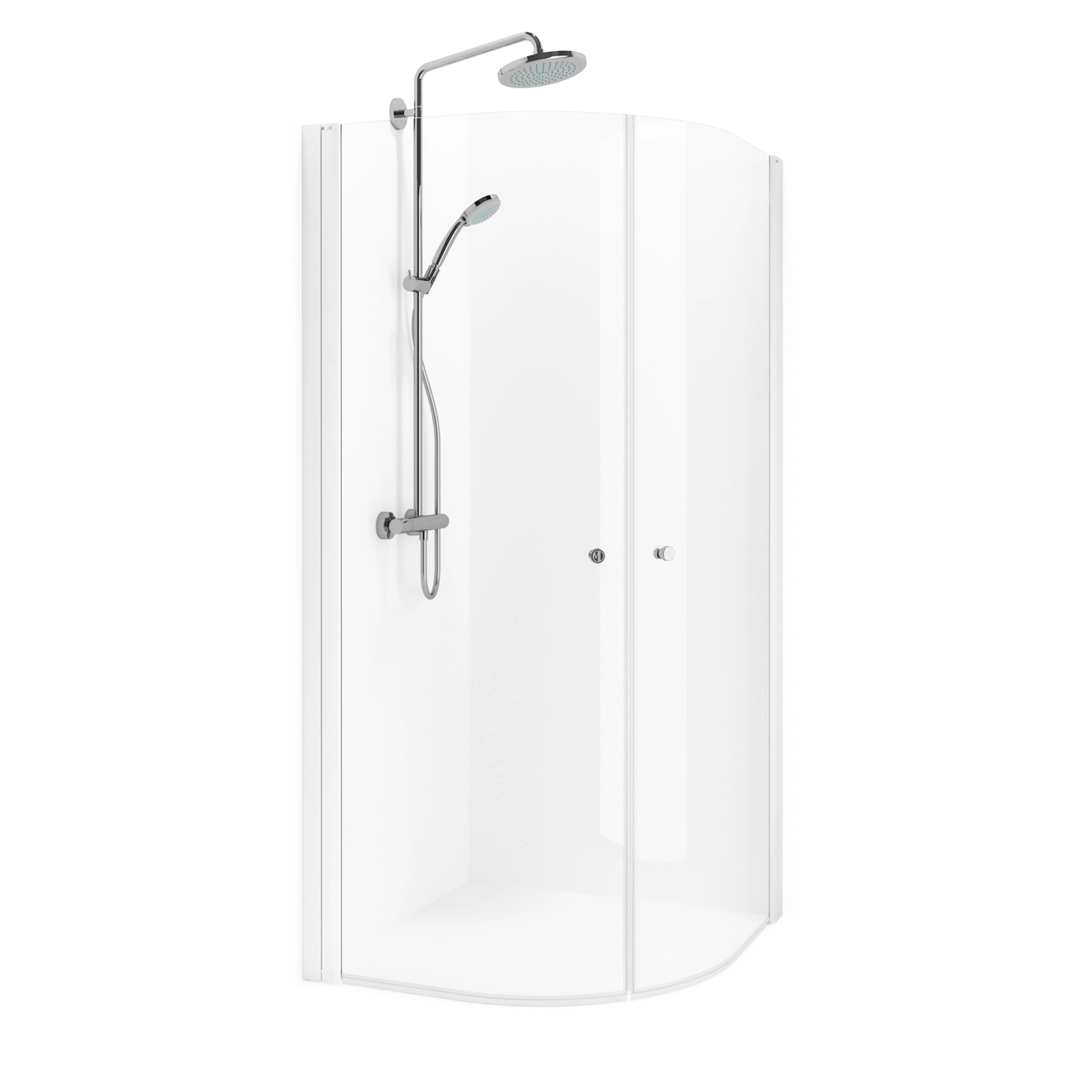 Spirit Rund 90x90 Vit Kl 900x900x1970 mm, Vit, Klarglas med Knopp