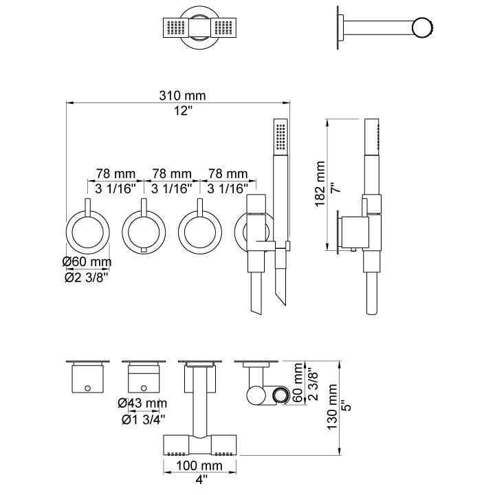 Takduschset Vola 5471R-081D för Inbyggnad