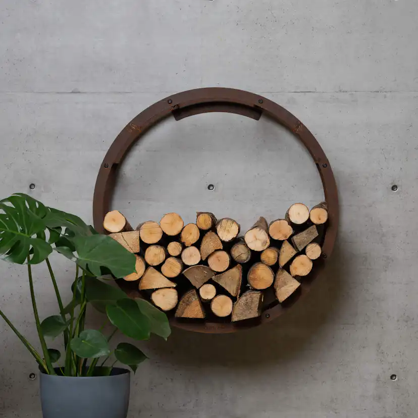Vedförvaring GrillSymbol Bern 72 cm Cortenstål Väggfäst Vedhylla
