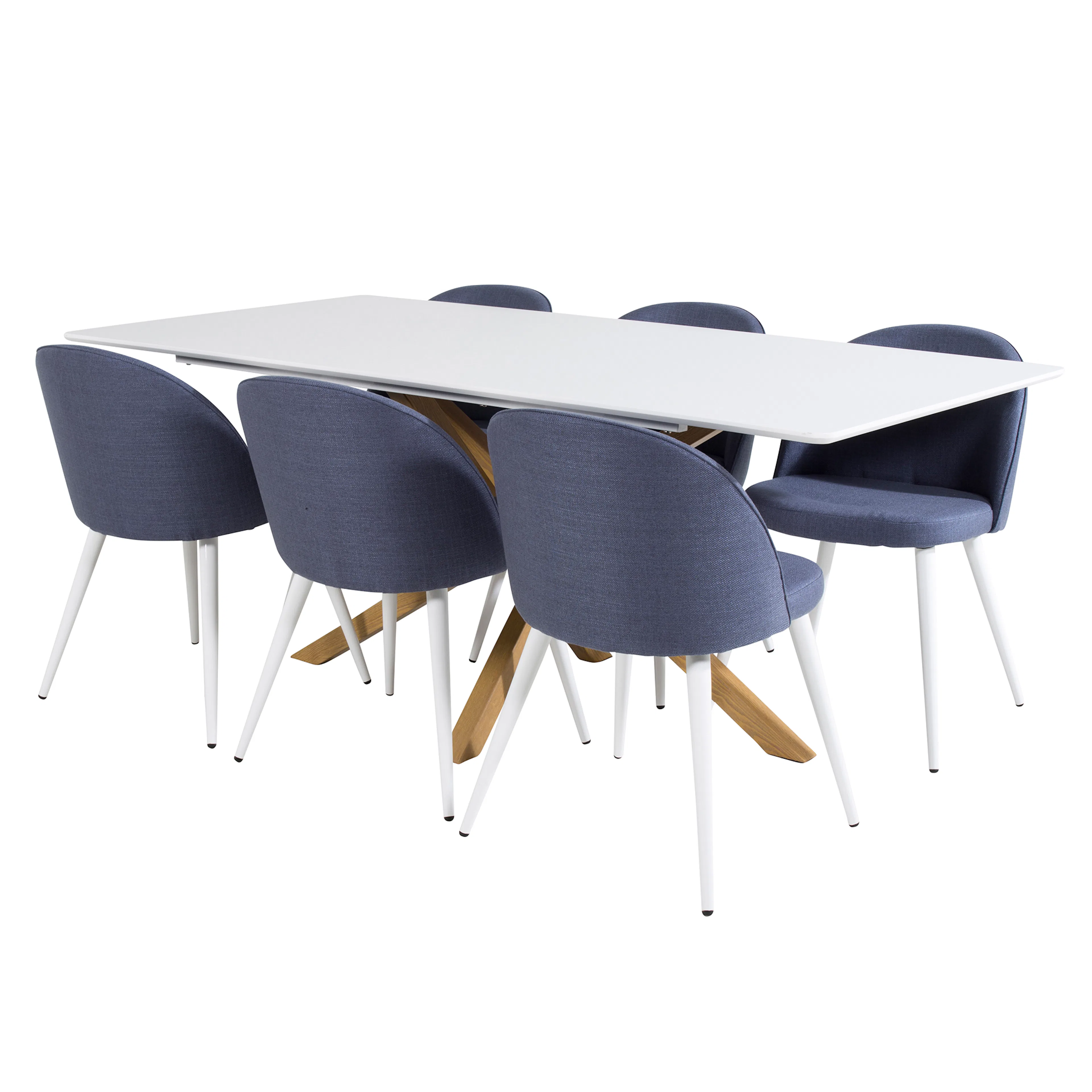Piazza Dining Table 180x90 cm+Velvet Dining Chair Vit/Ek/Blå