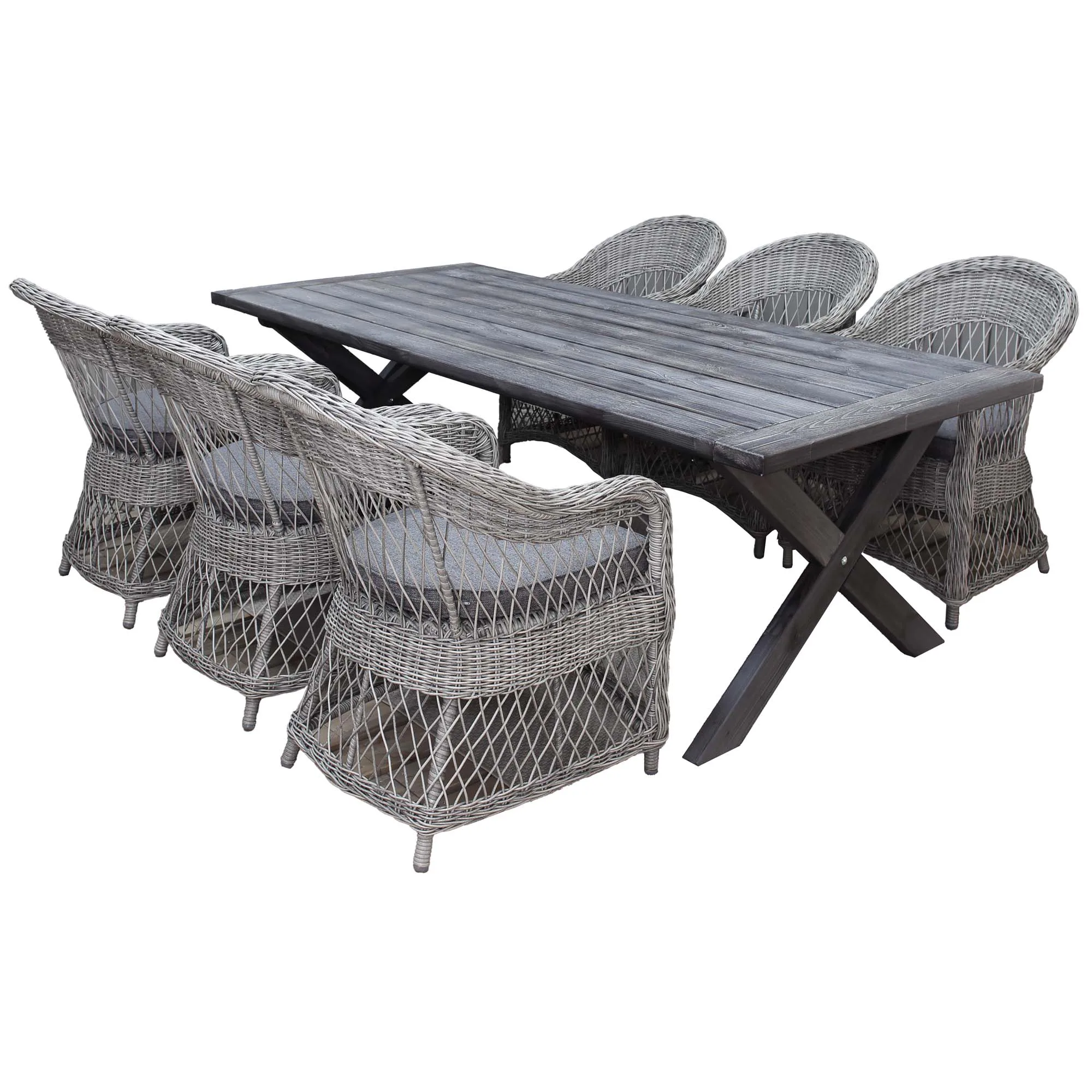 Matgrupp Utomhus Baltic Garden 220 cm bord och 6 Merida grå stolar