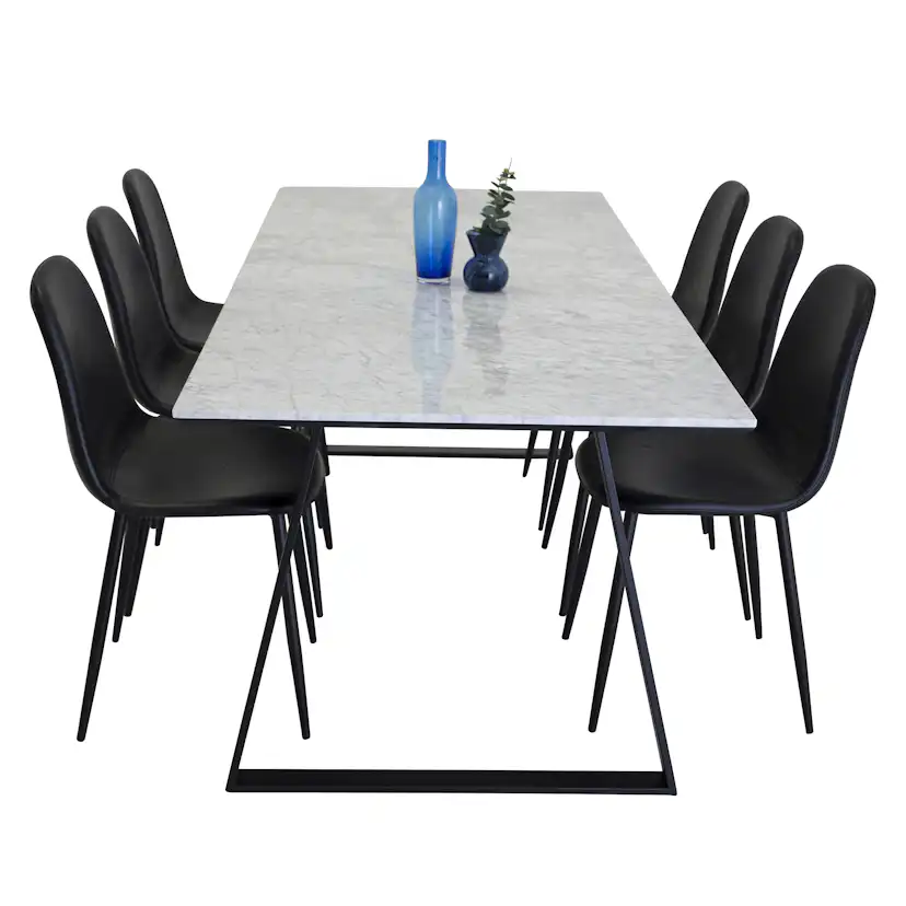 Matgrupp Venture Home Estelle med 6 Pobbie Stolar Konstläder