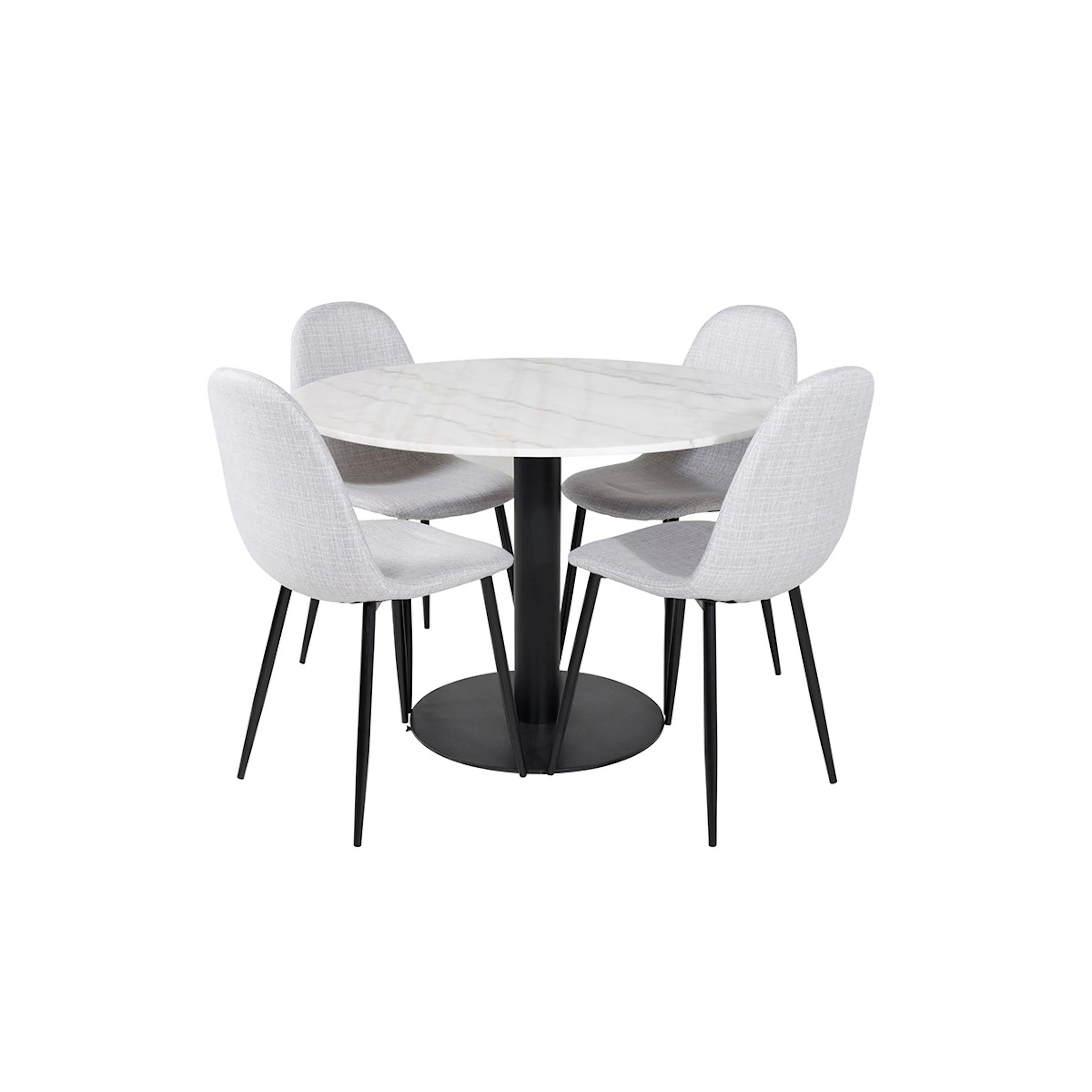 Estelle Round Dining Table ø106+Polar Dining Chair Vit/Svart/Ljusgrå