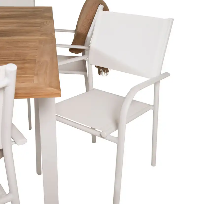 Panama Dining Table 152/210*90 - White Alu / Teak+Santorini Blanka Ben