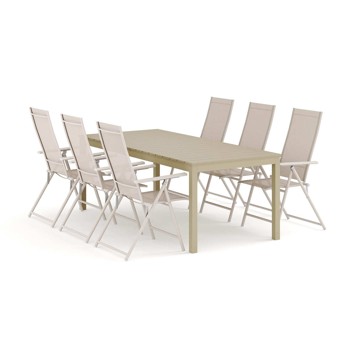 Trädgårdsgrupp Comfort Garden Tunis utomhus matgrupp förlängningsbart 205/305x90 cm med 6 Sanna positionsstolar