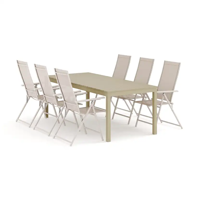 Trädgårdsgrupp Comfort Garden Tunis utomhus matgrupp förlängningsbart 205/305x90 cm med 6 Sanna positionsstolar