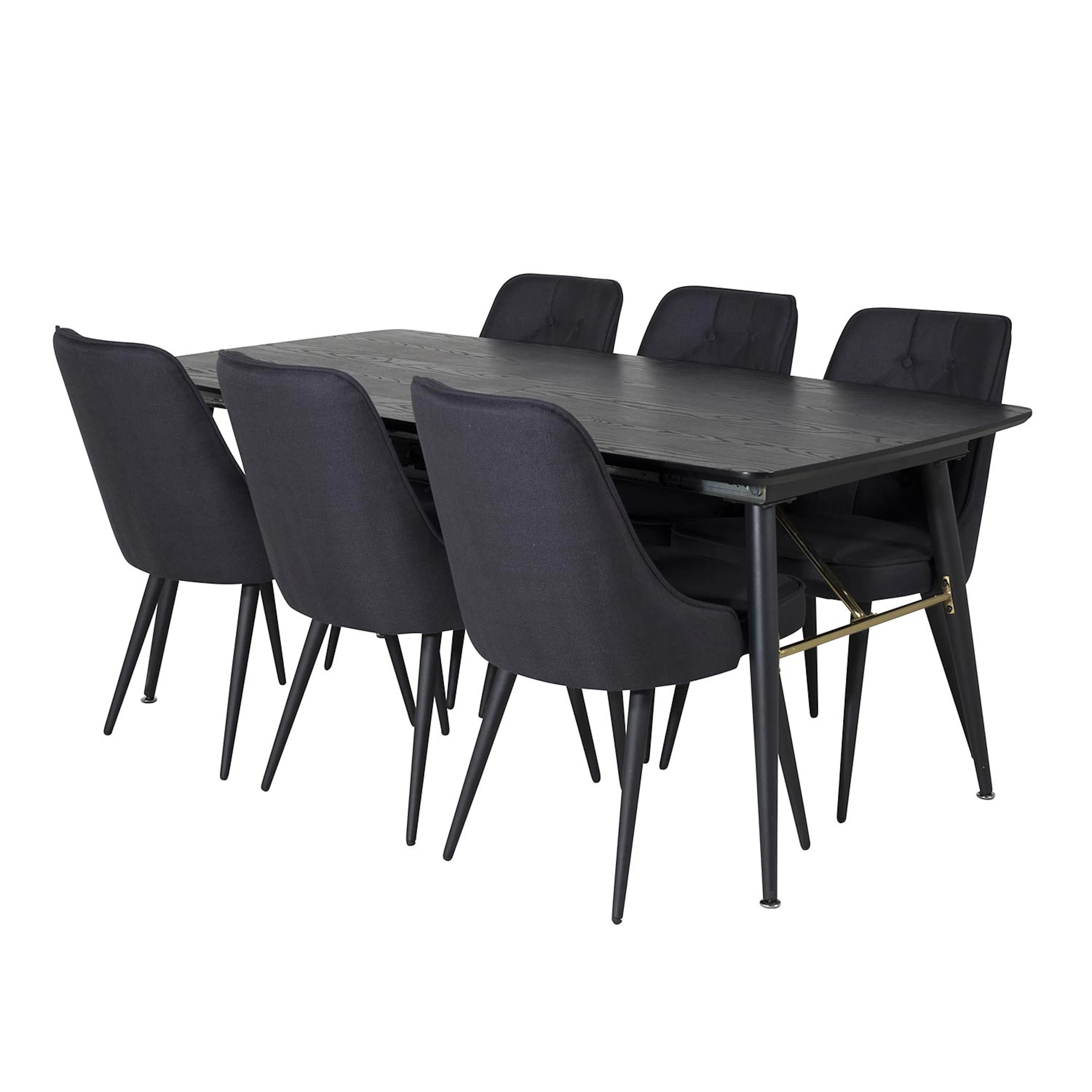 Gold Extention table -Black Veneer+Velvet Chair -Black _6 Svart/Svart, Polyester