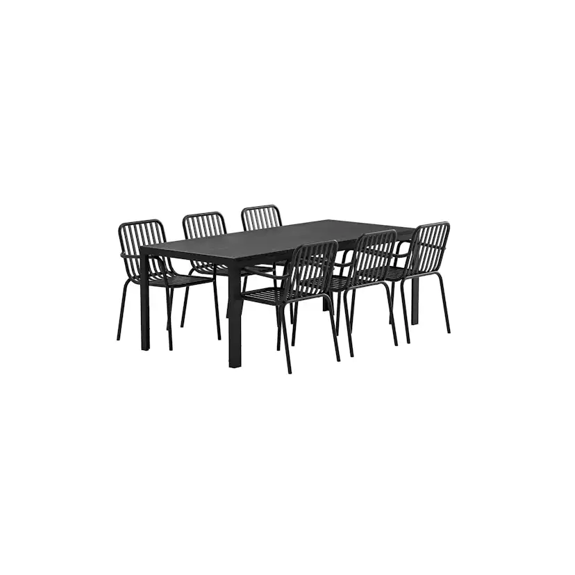 Matgrupp Utomhus Venture Home Mirko 90x205 cm med 6 st Peking Trädgårdsstolar