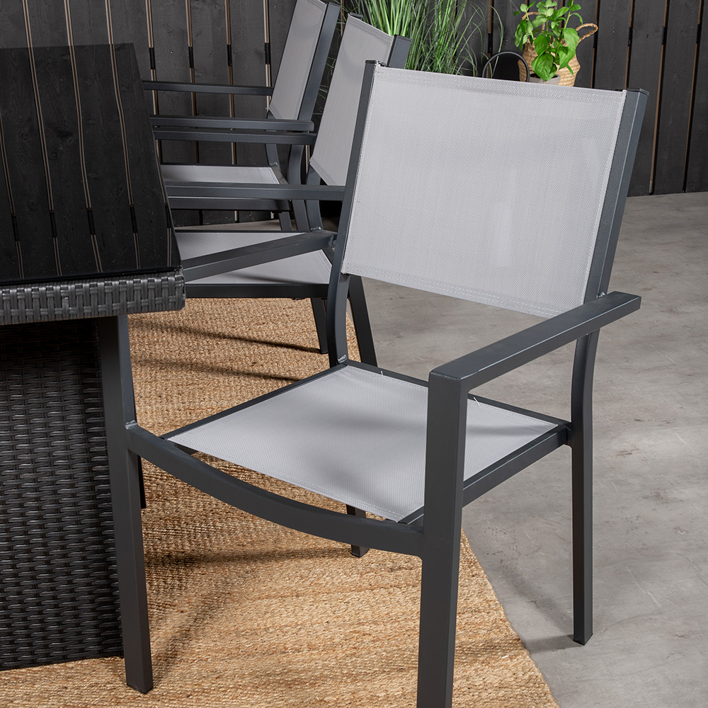 Padova bord 200*100Svart+Copacabana stolSvart Alu/GråTextil6 Svart/Grå