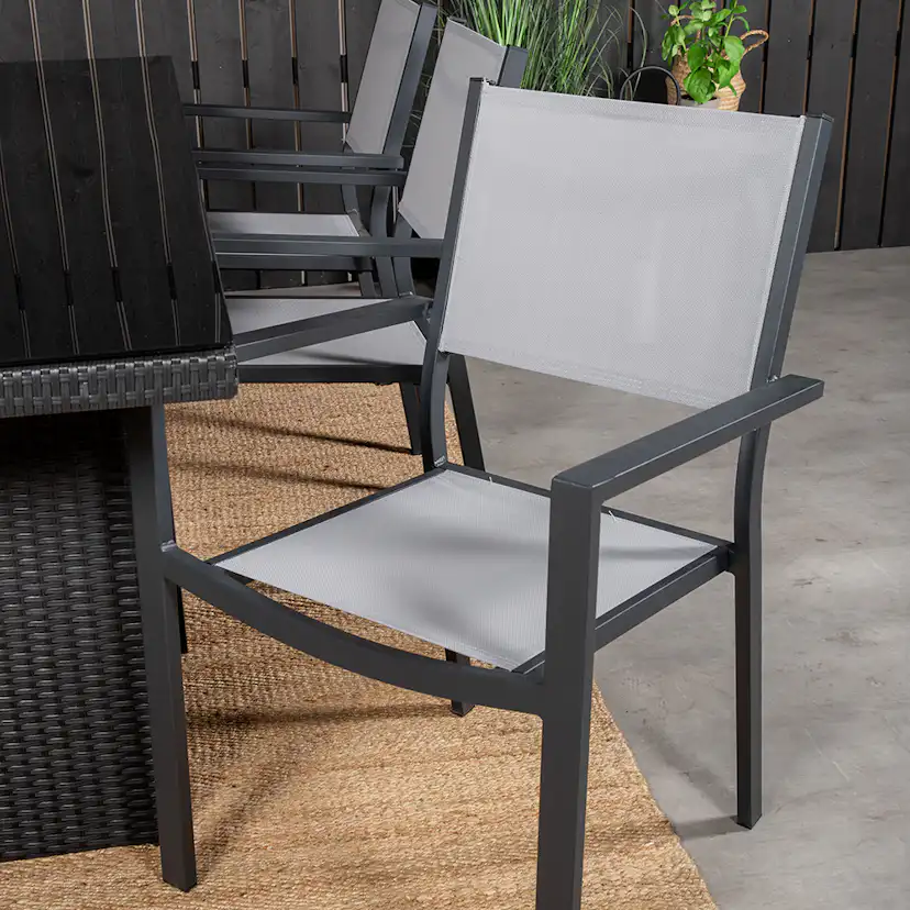 Padova bord 200*100Svart+Copacabana stolSvart Alu/GråTextil6 Svart/Grå