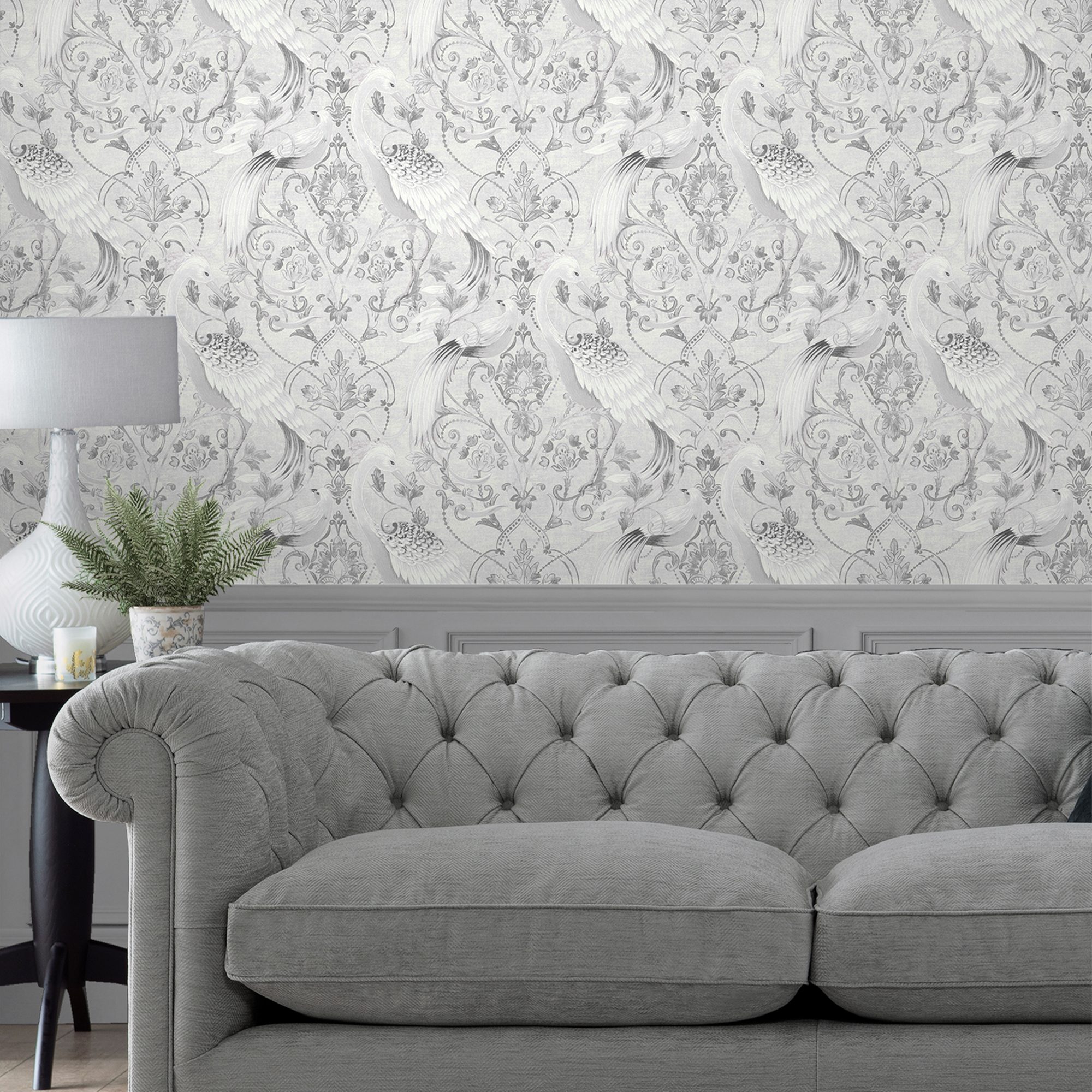 Tapet Laura Ashley Tregaron Silver 119868 EasyUp, Mönstrad Silver