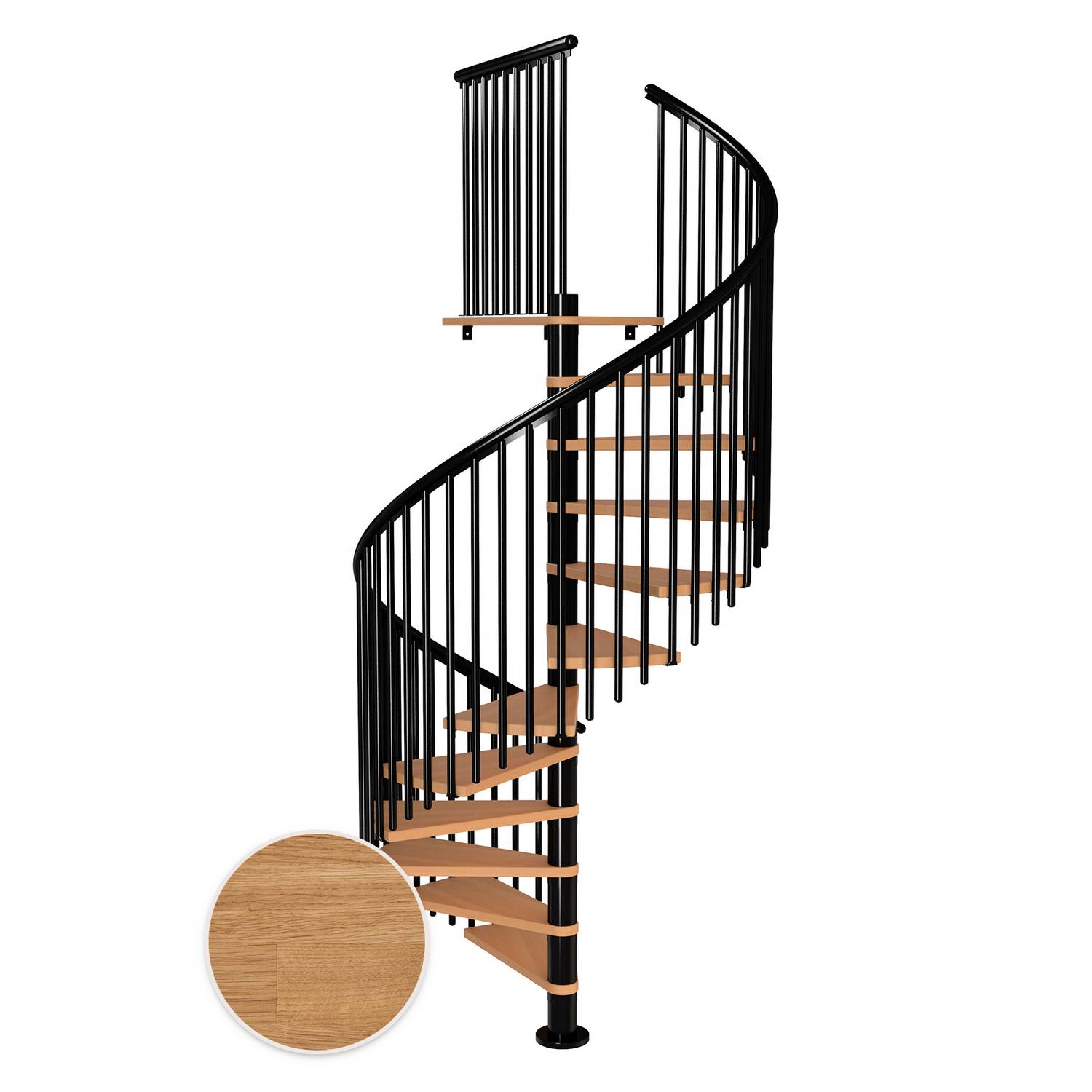 MONTREAL spiral ek oljad svart CLASSIC5 12T Ø160 Svart, Golv till golv höjd: 2700-3090 mm, 12+1 steg