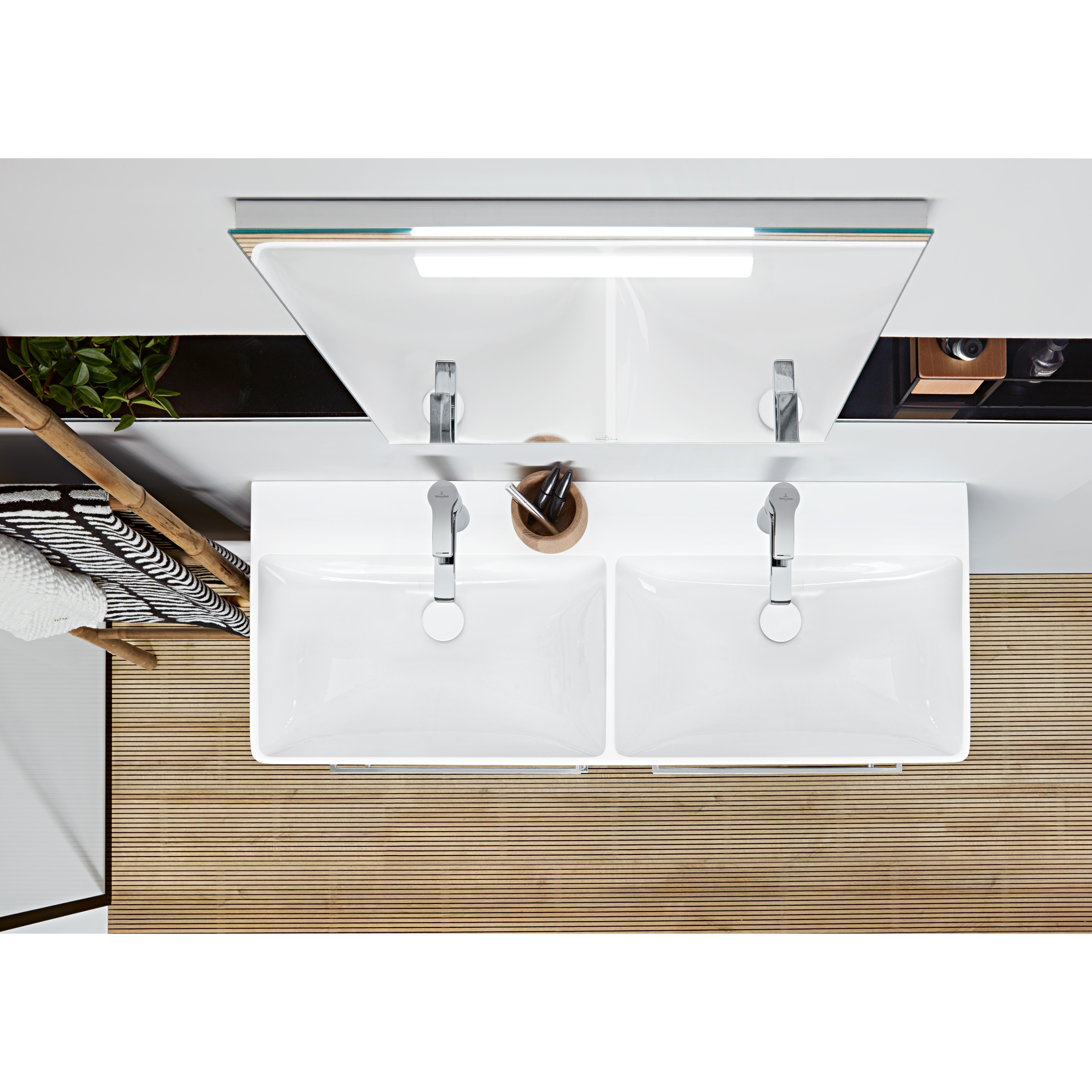 Tvättställ villeroy & Boch Avento 4A23CK01 Vit Alpin, Med Bräddavlopp, för Två Trehålsblandare