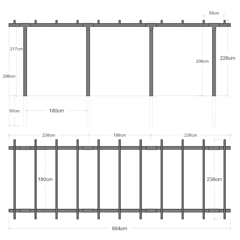 Pergola PLUS Cubic Dubbel 3 Moduler