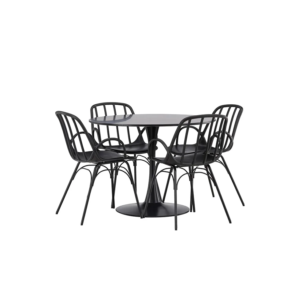 Matgrupp Venture Home Glade Ø 100 cm med 4 Dyrön Stolar