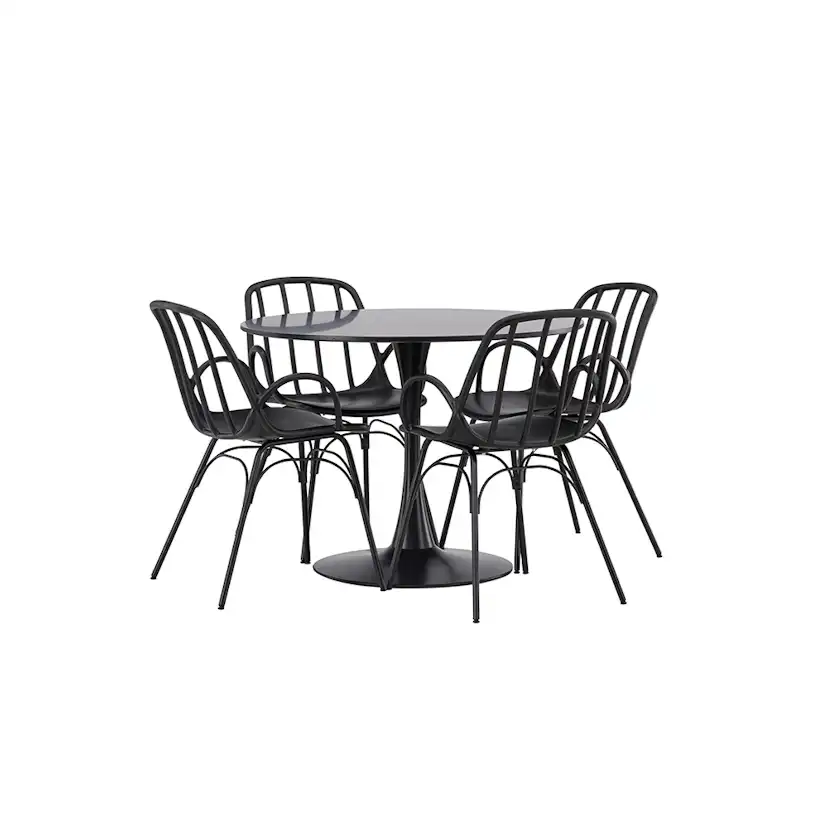 Matgrupp Venture Home Glade Ø 100 cm med 4 Dyrön Stolar