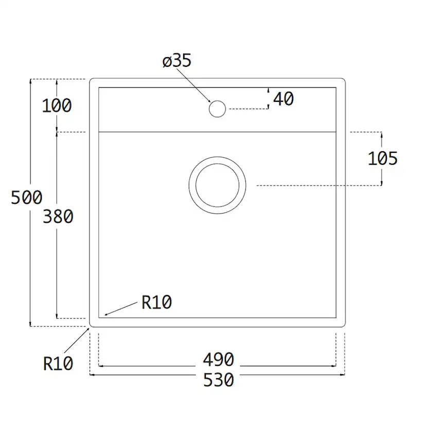 Diskho Lavabo Nexus 60 Rostfri 530 mm Enkel med Korgventil & Vattenlås