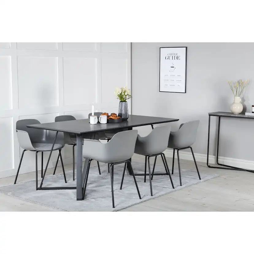 Marina Dining Table - Black top / Black Legs , Comfort Plast Grå