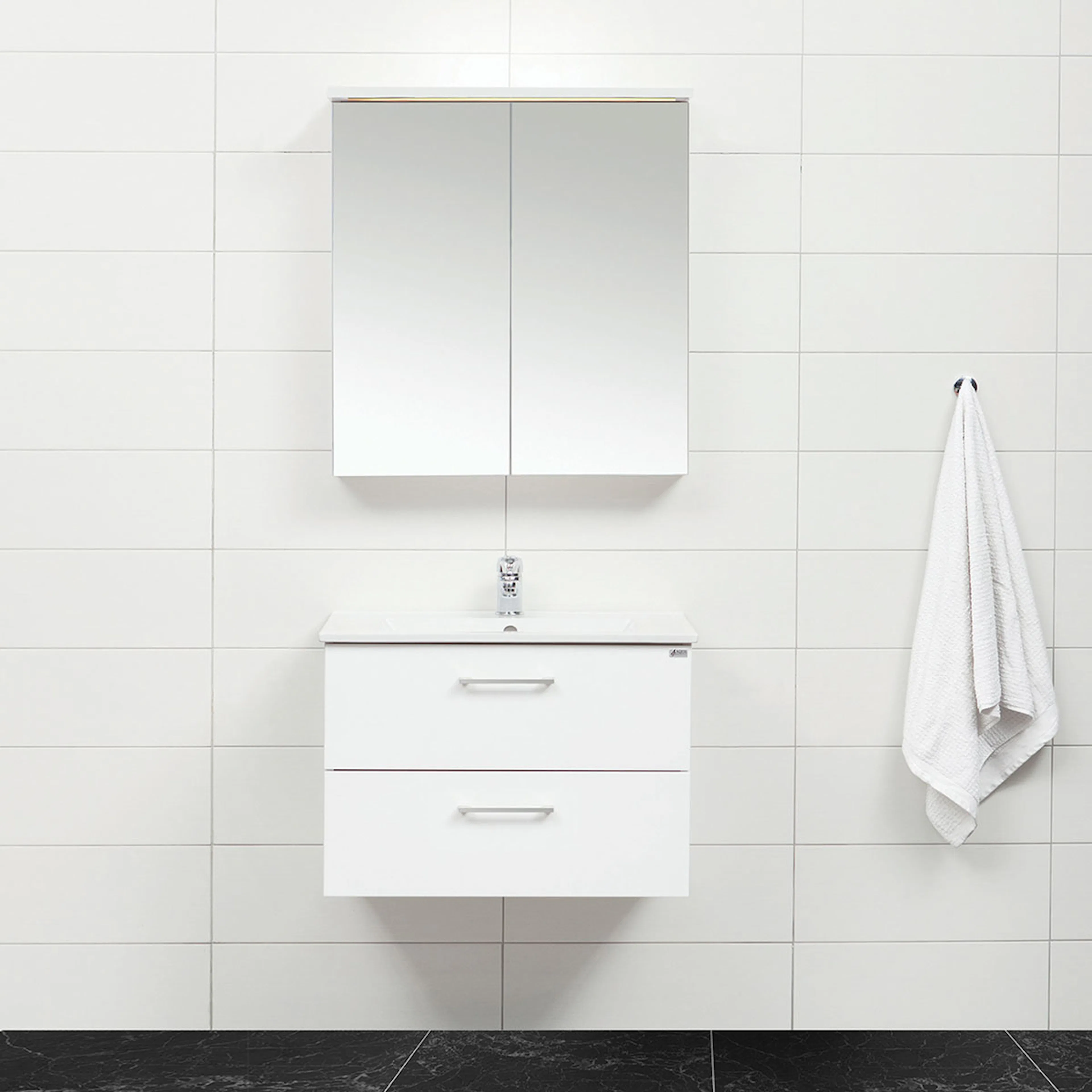 Möbelpaket 4AQUA Slim Vit 80 med Lådor och Spegelskåp