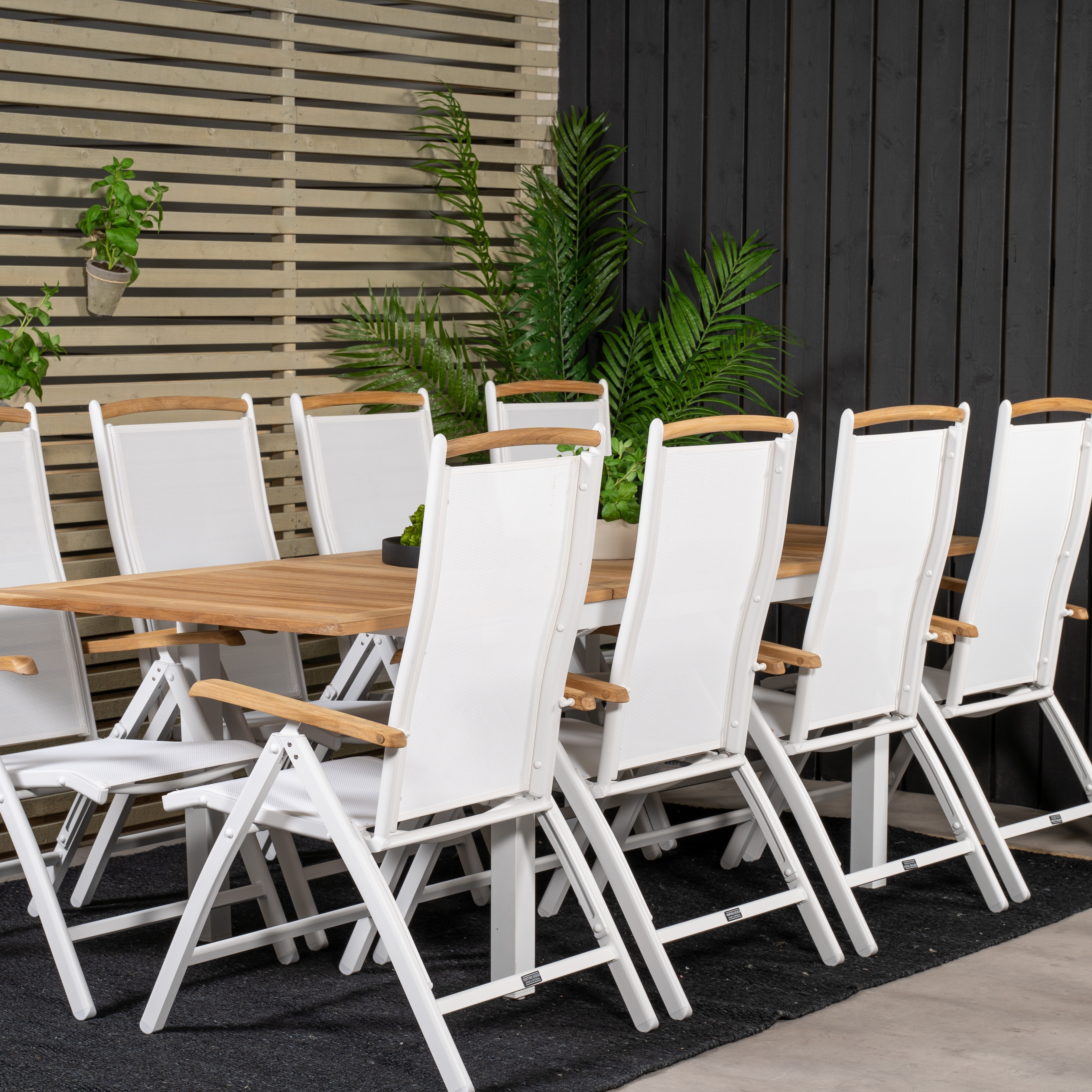 Panama Bord160/240*90-vit/Teak+Panama stol5:pos-vit/vitTeak8 Teak Bord med Vita Ben, Vit Stol