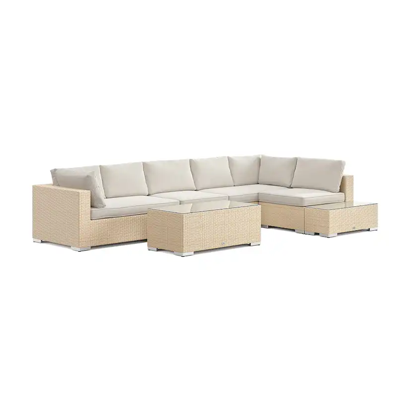 Bahamas Schäslongsoffa (Vändbar) med avslut 6 sits - bord ut Beige