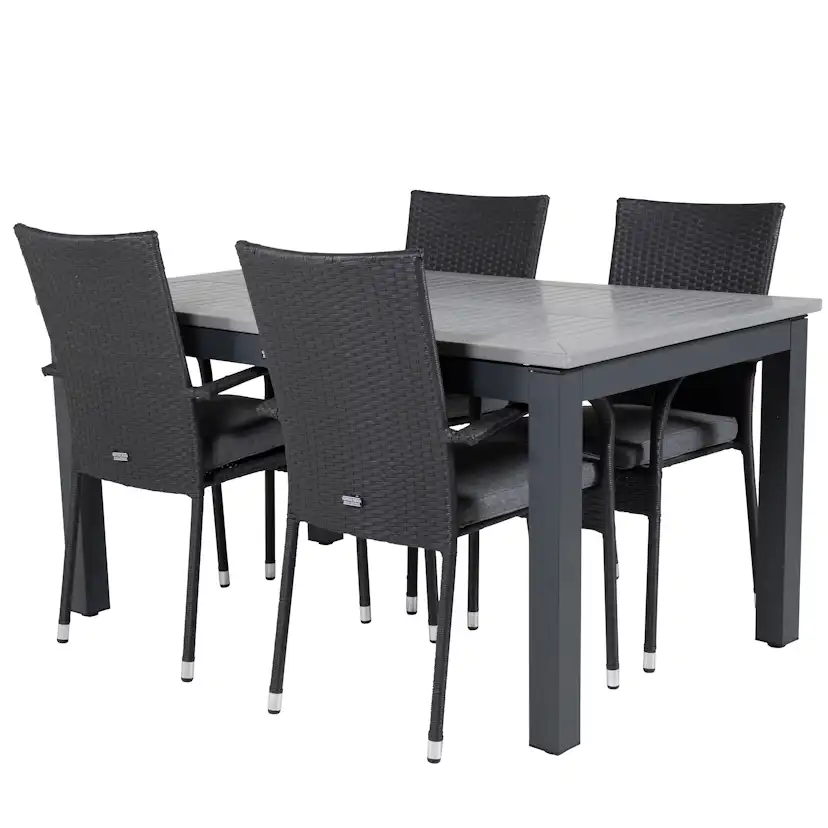 Albany Bord152/210*90-svart/Grå+Anna stol-svart4 Svart/Grå