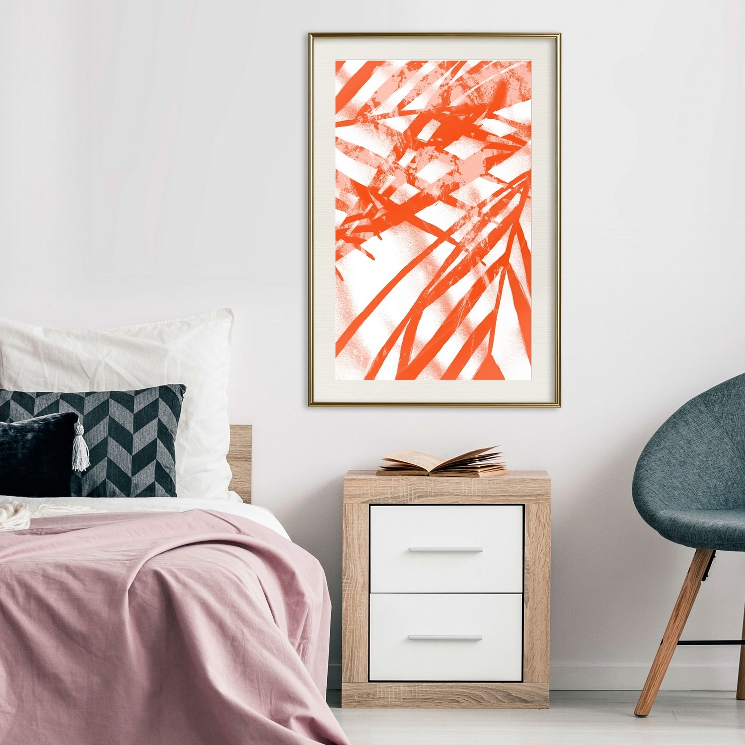 Affisch - Palm Composition [Poster] 40x60 Guld ram med passepartout, 40x60 cm
