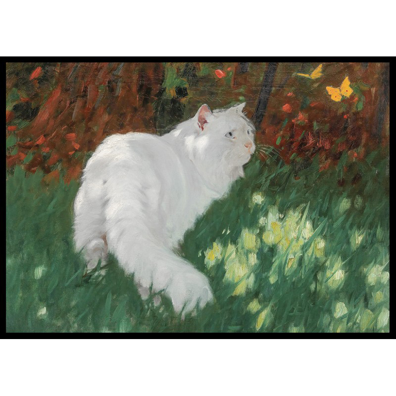 Poster Gallerix White Cat And Butterflies By Arthur Heyer