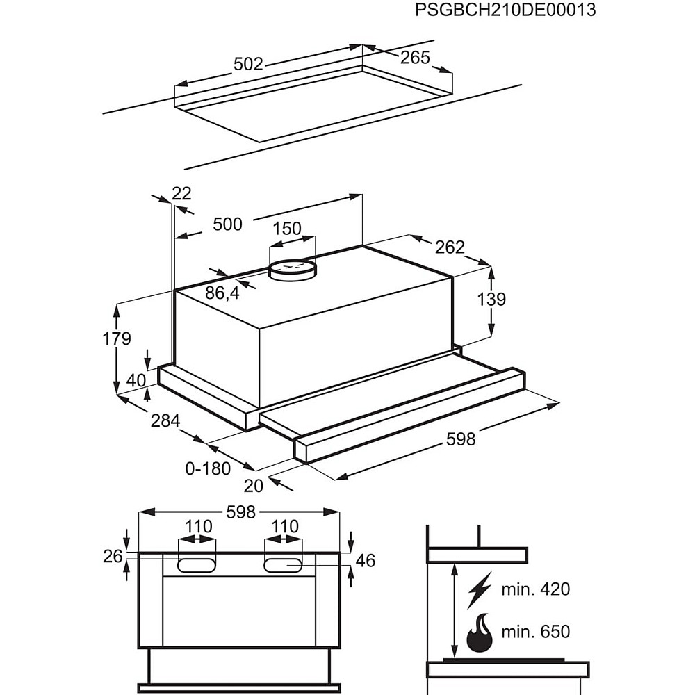 Frihängande Köksfläkt Electrolux LFP326FB Svart 60 cm med LED-belysning