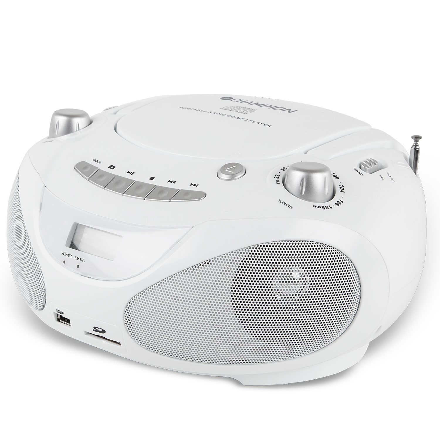 Boombox Champion CD/Radio/MP3/USB White