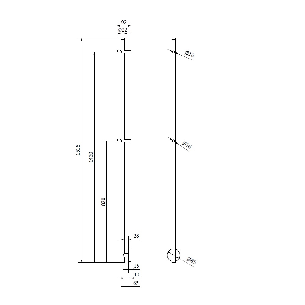 Handdukstork Alterna Rod 1515 mm Krom, Effekkt 20W Krom, Höjd: 1515 mm, Effekkt 20W