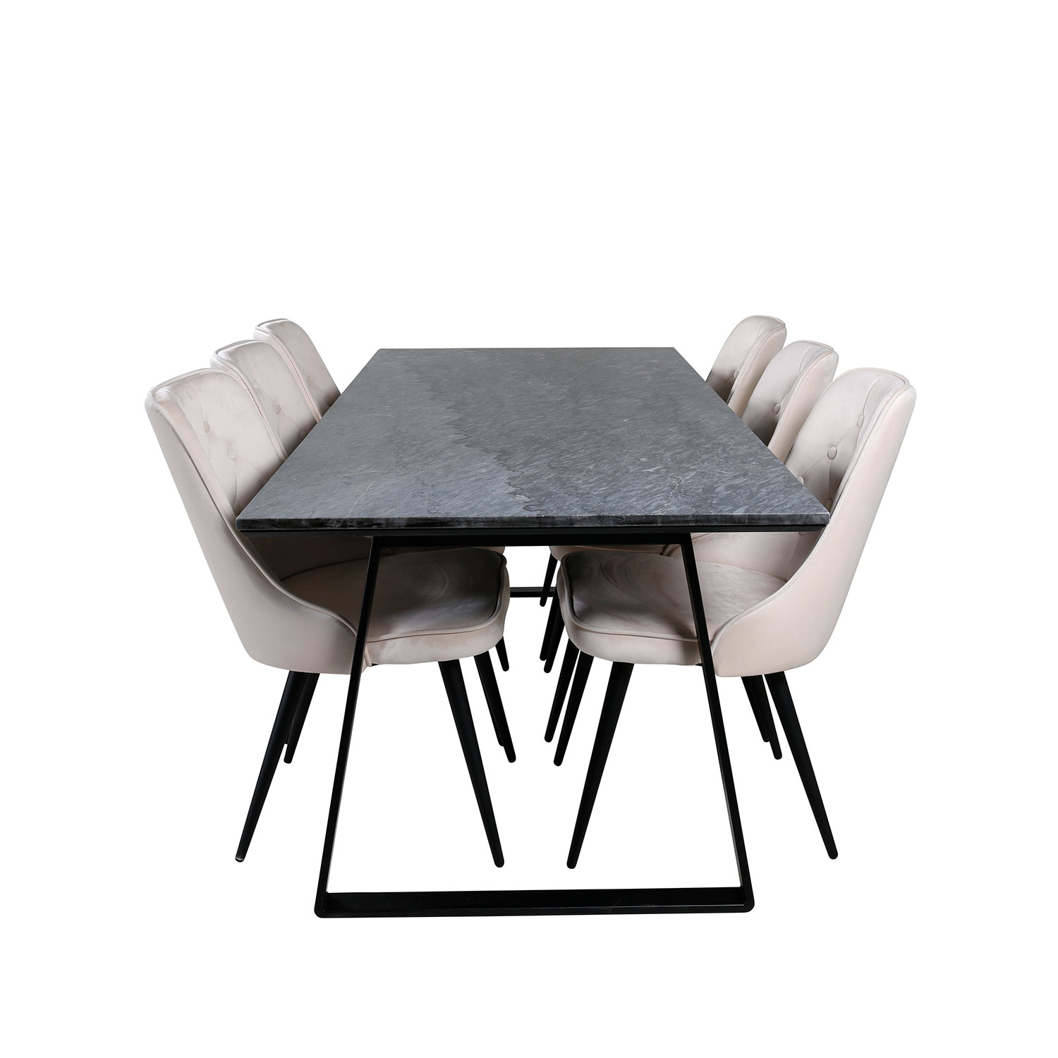 Matgrupp Venture Home Estelle med 6 Velvet Deluxe stolar