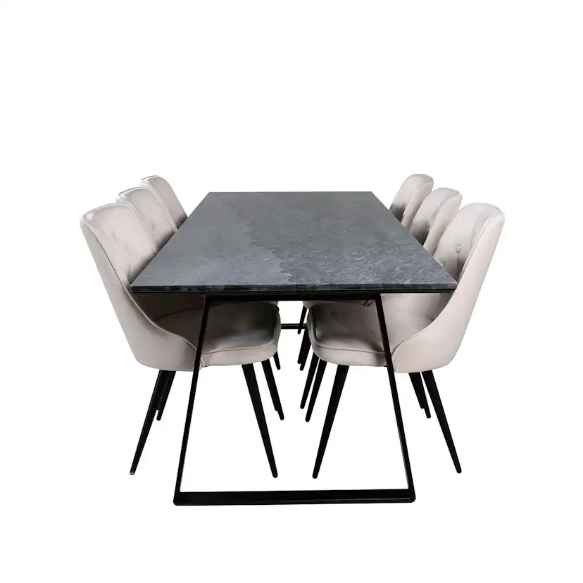 Matgrupp Venture Home Estelle med 6 Velvet Deluxe stolar