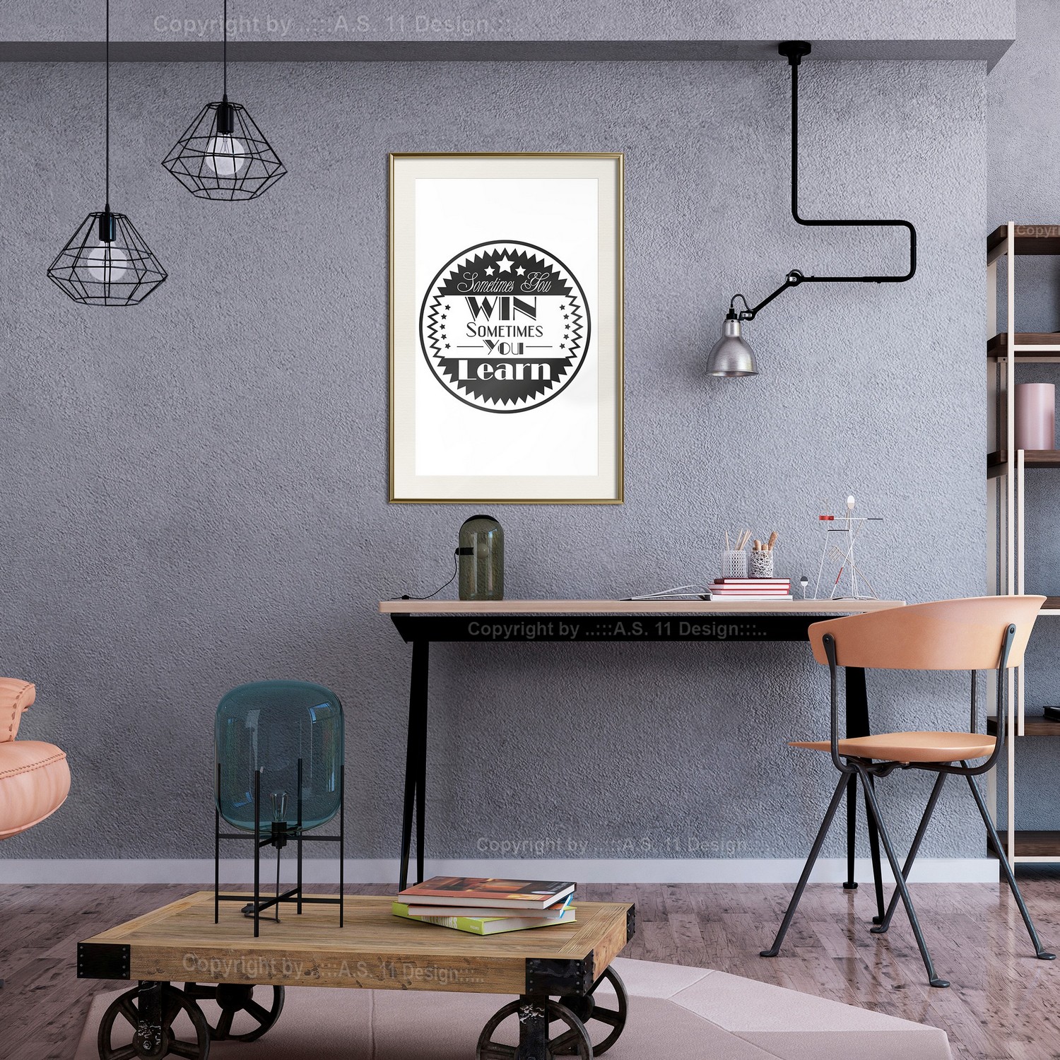 Affisch - Sometimes You Win Sometimes You Learn [Poster] 40x Guld ram med passepartout, 40x60 cm
