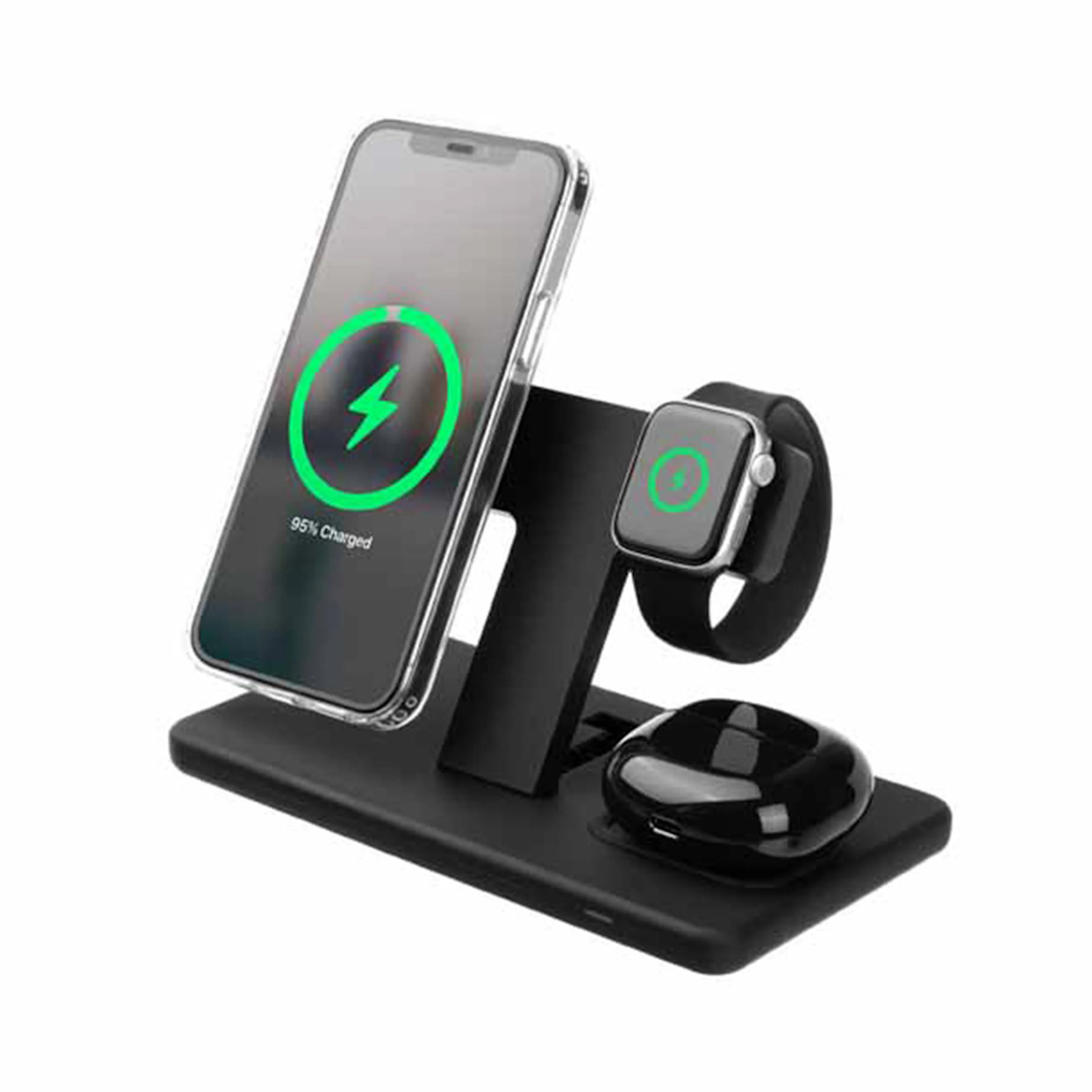 3in1 30W Wireless Mag Charging station Black Svart