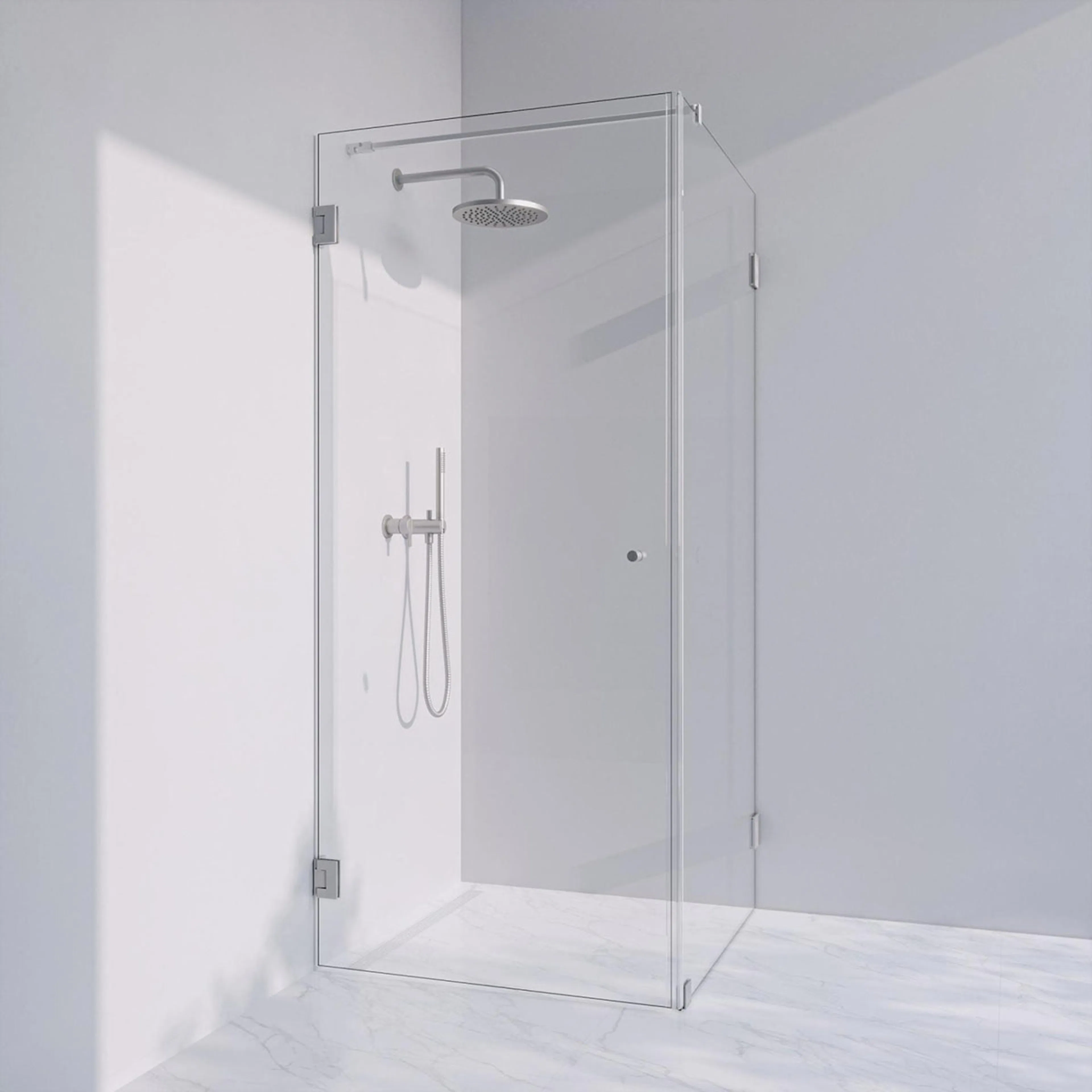 Invitrea Flair GH21/Högerhängd/80x80/Blank krom/Räfflad knop Storlek: 800x800 mm, Glastyp: Bronstonat Glas, Profil: Blank Krom, Handtag: Räfflad knopp, Hängning: Högerhängd
