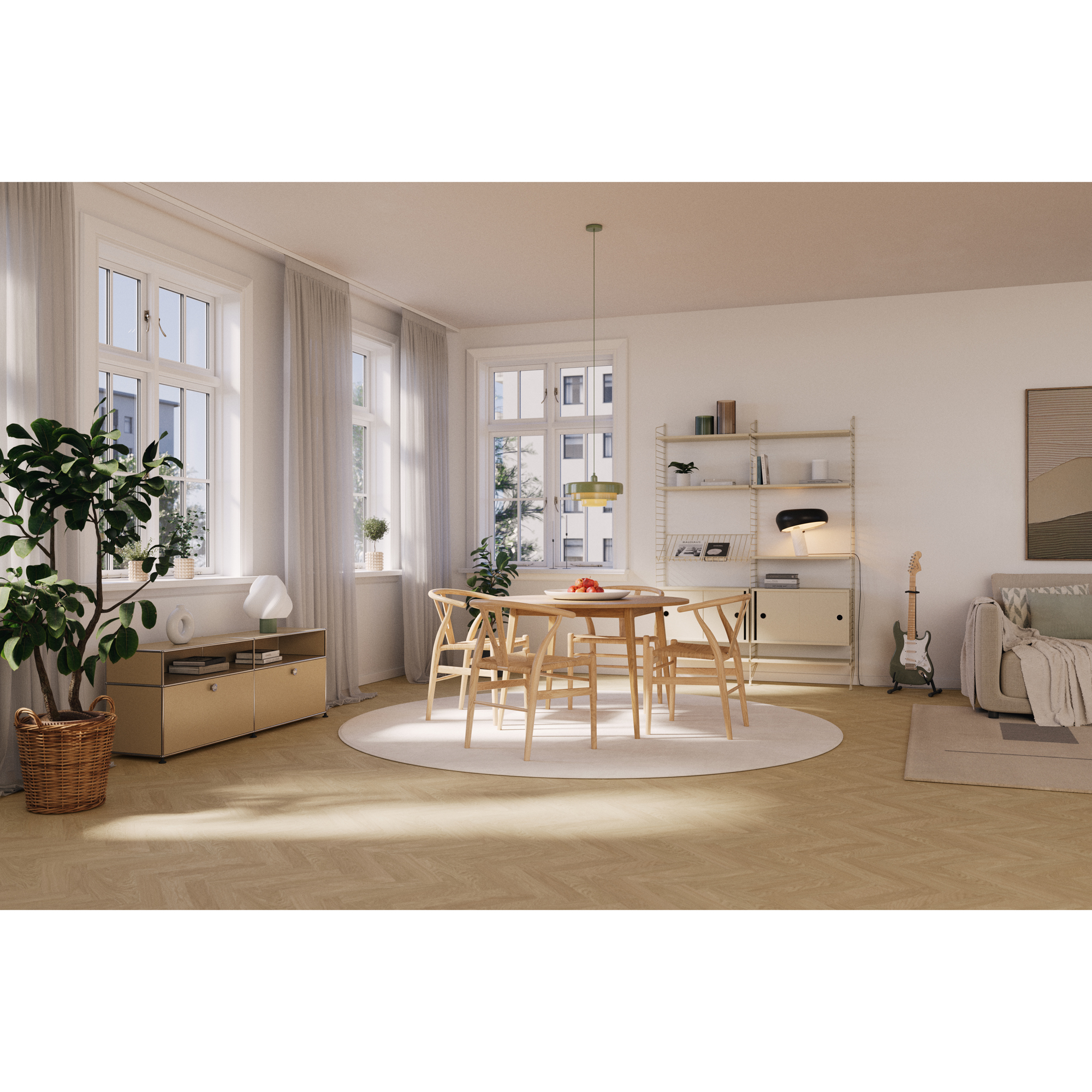 Trägolv Bjelin Härdad Ek Sigtuna Classic Fiskben Misty White