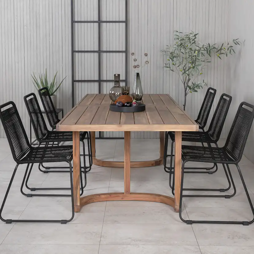 Erica Dining table acacia wire brushed 214*100+Lindos Stacki Svart